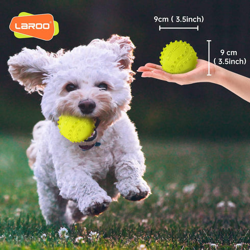 LaRoo Squeaky Dog Ball Toy, Durable Natural Rubber Chew Toy for Small Medium Large Dogs, Floating Training (6.5CM Green)