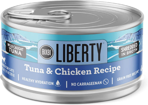 BIXBI Liberty Wet Cat Food Shreds Variety Pack, Chicken/Salmon & Tuna/Chicken Recipes, 2.75 oz Cans (12)
