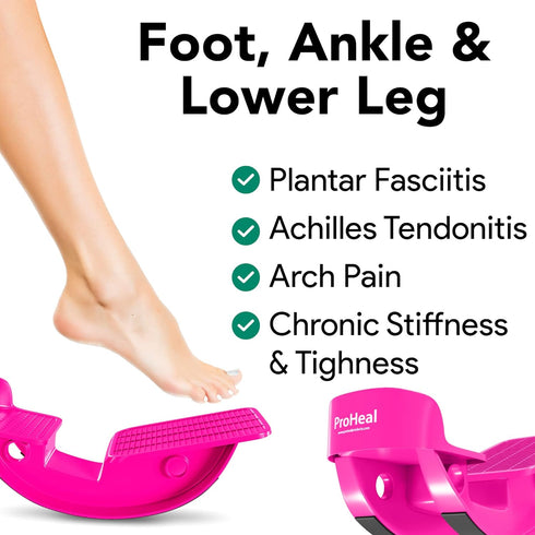 ProHeal Pink Plantar Fasciitis Relief Foot Rocker, Calf Stretcher with Spiked Ball Massager