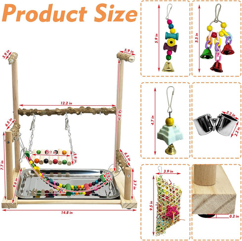 kathson Parrot Play Stand Parakeet Playground Bird Jungle Gym Wood Conure Playstand Hanging Chewing Toys with Feeder