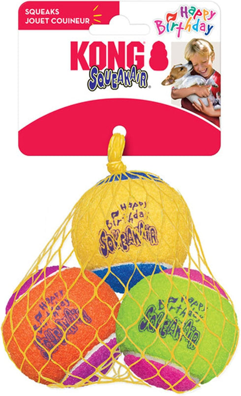 (3 Pack) (2 Packs) KONG - SqueakAir Birthday Balls Durable Non-Abrasive Fetch Toy with Built-in Squeaker, Assorted