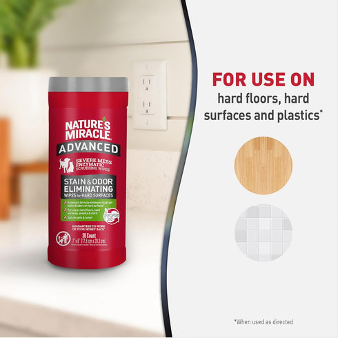 Nature’s Miracle Advanced Stain and Odor Eliminating Wipes for Hard Surfaces, 30 Count, Enzymatic Formula