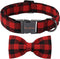 Unique Style Paws Cotton Dog Collar with Bow, Black Red Plaid for Small Medium Large Boys Girls