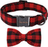 Unique Style Paws Cotton Dog Collar with Bow, Black Red Plaid for Small Medium Large Dogs
