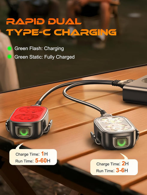 5+6 IP65 Set ISEYOU Bike Lights, Ultra-Slim USB-C Rechargeable Bike Lights Front and Back, Lighting Modes & Waterproof