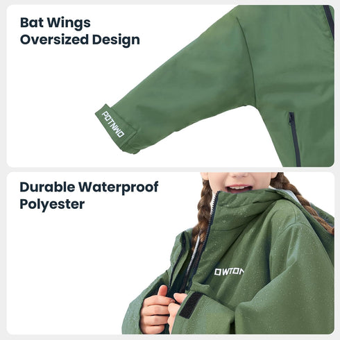 Owntop Swim Parka Surf Poncho for Kids Youth and Adult, Unisex Oversized Bat Wing Hooded Changing Robe Windproof