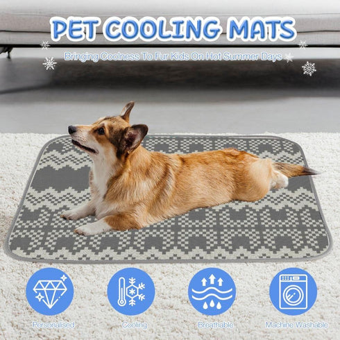 imiBBWQu Summer Summer 27" 22" Cooling Mat for Dogs Grey Stripes Green Pet Cooling Mat Washable Dog Pad Dog Bed