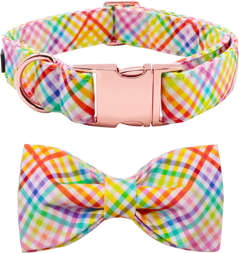 Lionet Paws Easter Dog Collar with Bowtie, Colorful Cute Cotton Bowtie Dog Collar with Metal Buckle for Medium Dogs