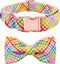 Lionet Paws Easter Dog Collar with Bowtie, Colorful Cute Cotton Bowtie Dog Collar with Metal Buckle for Medium Dogs