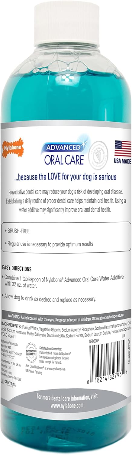 Nylabone Advanced Oral Care Dog Water Additive - Liquid Tartar Remover for Dental Care, 16 oz.