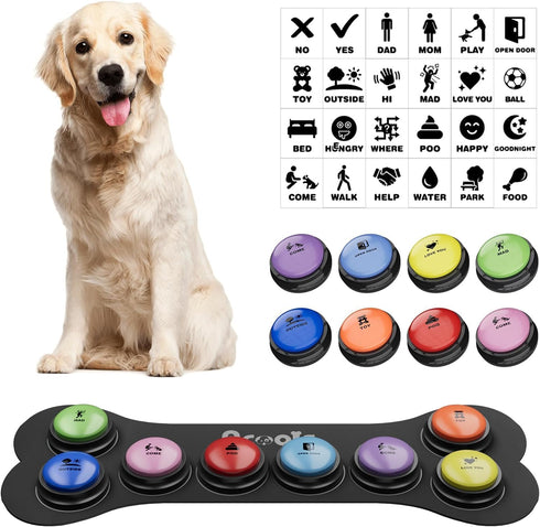 Dog Buttons for Communication - 8 Pcs Talking Button Set, 30s Recordable Voice Pet Buzzer with Waterproof Mat
