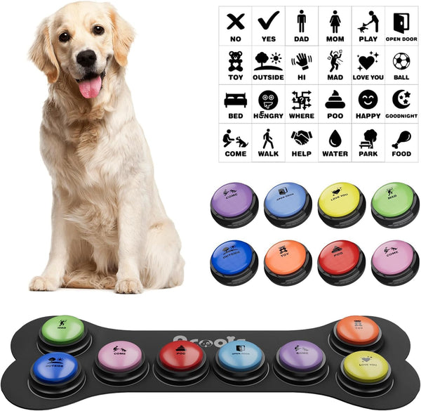 Dog Buttons for Communication - 8 Pcs Talking Button Set, 30s Recordable Voice Pet Buzzer with Waterproof Mat