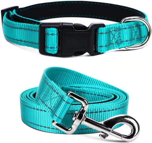 Durable Reflective Dog Collar and Leash Set, Soft Neoprene Padded Collar with 5ft Strong Leash for Medium Large Dogs