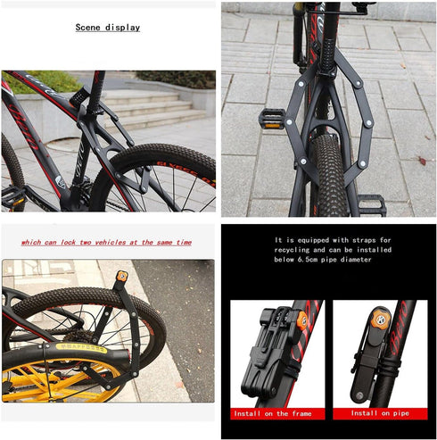 Mountain Bike Code Lock, Folding Bike Lock with 4 Password Anti-Theft, Heavy Duty Security Chain Lock