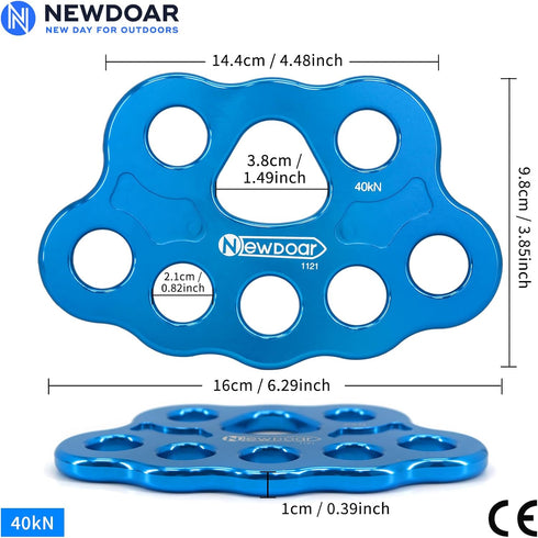 NewDoar 40KN Paw Rigging Plate with 4/5 Holes for Rock Climbing Gear, 8 Holes, Blue