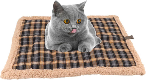 Self Warming Cat Bed - Washable Double Sided Lamb Wool Plaid Mat for Large, Medium, Small Dogs and Cats, Travel or Home