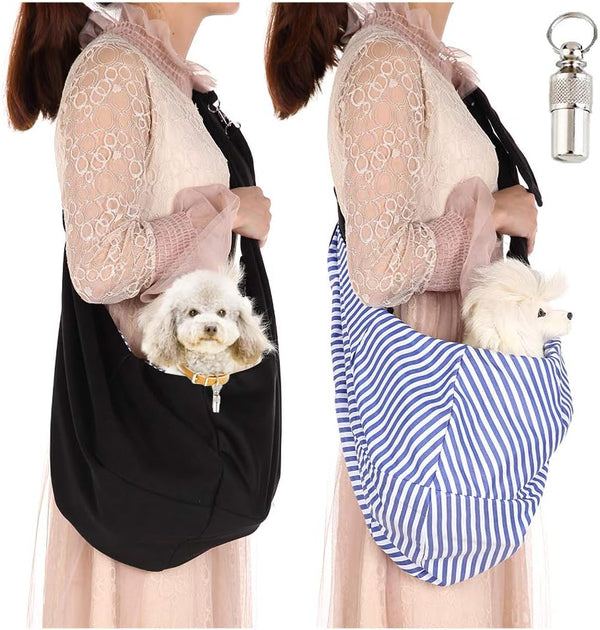 Pet Dog Sling Carrier, Small Dog Cat Travel Bag with Adjustable Strap, Hands-Free Papoose Bag, Black (up to 12 lbs)