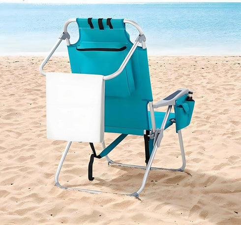 Generic Backpack 5 1-Pack) Foldable Beach Chair, Portable Camping Chairs with Headrest, Cup Holder & Armrests, Beach