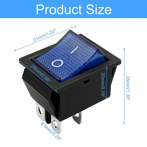 Unlorspy 3Pcs KCD4 4 2 (Blue,16A 250V 20A 125V) Rocker Switch DPST Pins Position (ON Off) Boat Toggle Switch with Blue