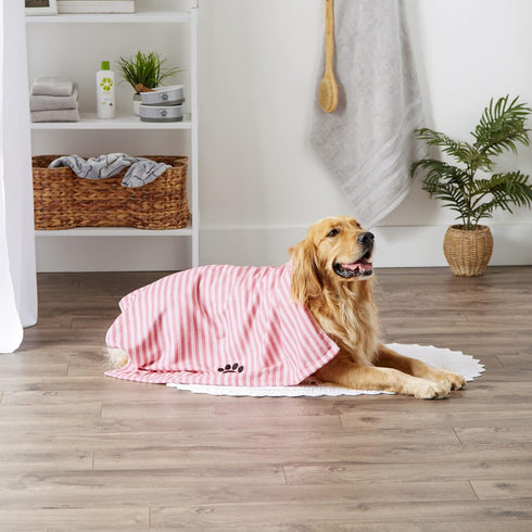 Bone Dry X-Large Pet Grooming Microfiber Towel, Striped Collection, 41x23.5", Rose