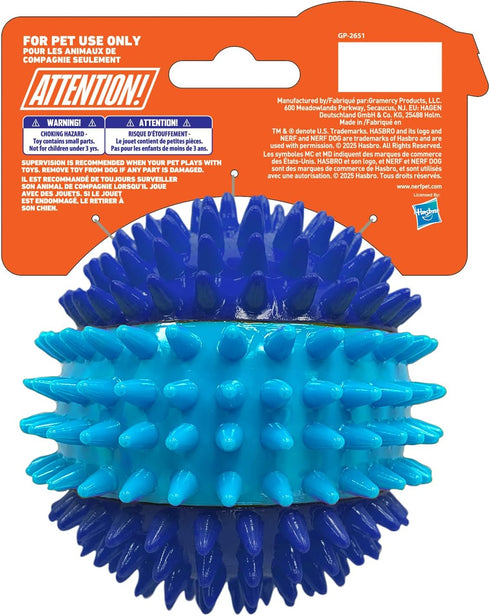3.7in 3-Part Nerf Dog TPR Spike Squeak Ball Dog Toy - Dark Blue/Light Blue