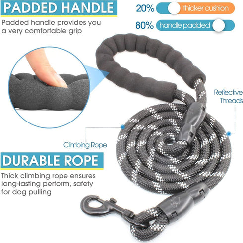 3 Dog Leash No Tangle - Heavy Duty Multiple Dog Lead with Shock Absorbing Bungee and Padded Handle for Medium & Large