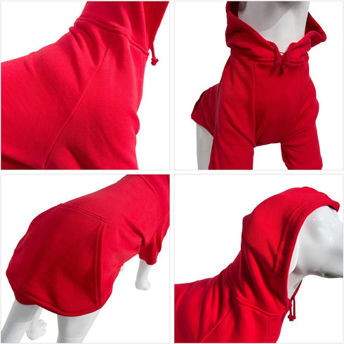 Lovelonglong Red Basic Hoodie Sweatshirt for Dogs, 100% Cotton, Fits Small Medium Dachshund Large Dog, XXL
