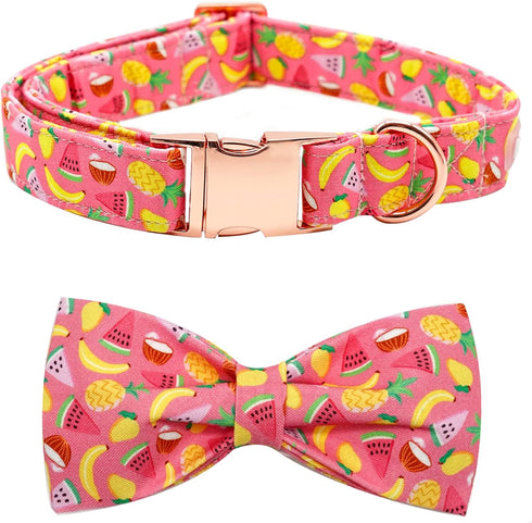 Adjustable Dog Collar with Summer Fruit Print - Bowtie Design for Small, Medium, Large Dogs