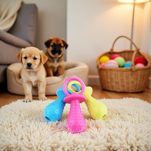 Jinshining Blue Dserw Dog Pacifier Chew Toy, Mini Bite Resistant Bell - Shape Rubber Pacifier Pet Molar Chew Training