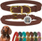 BronzeDog Rolled Leather Dog Collar with QR ID Tag - Adjustable Soft Round Collars for Small Medium Large Dogs Puppy