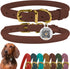 BronzeDog Rolled Leather Dog Collar with QR ID Tag - Adjustable Soft Round Collars for Small Medium Large Dogs Puppy