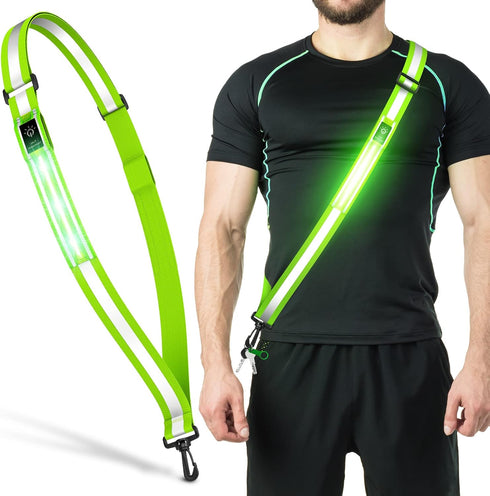 LED Reflective Belt Sash, Safety Lights for Night Walkers, High Visibility Rechargeable Reflective Running Gear for