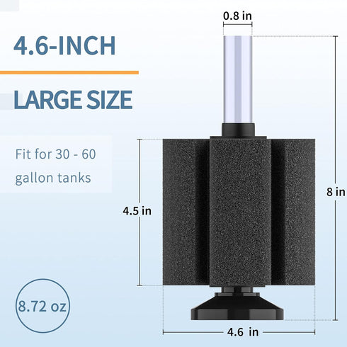 Pawfly Aquarium Large Bio Sponge Filter for Betta Fry Shrimp and Small Fish, Quiet Foam Filter for Fish Tank up to 60