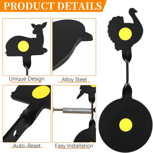 4 Reset, 3mm Pcs BB Gun Targets, Steel Spinning Shooting Targets, Animal Silhouette, Auto Pellet Airsoft Shooting