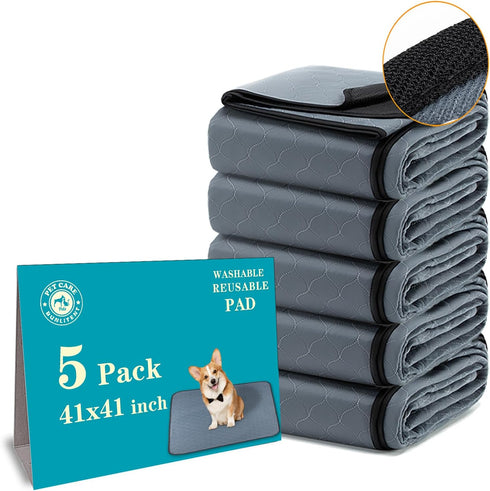 Washable Pee Pads for Dogs 5 Pack, 41x41, Reusable Training Pads with Quick Dry, Anti-Slip