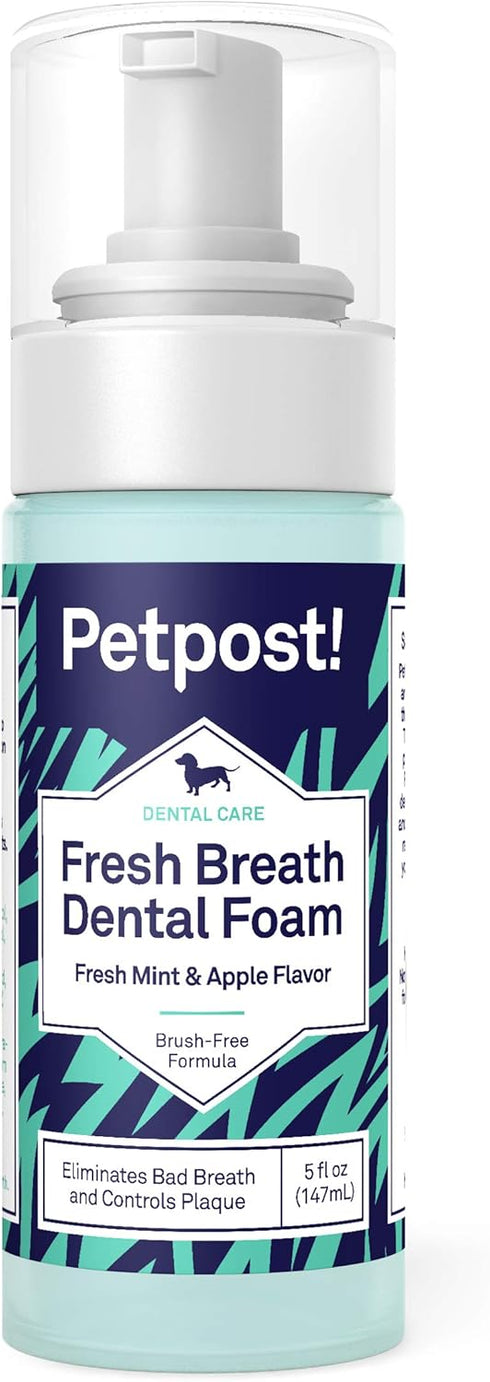 Petpost Fresh Breath Foam for Dogs, Mint & Apple Flavored Dental Solution That Eliminates Bad Breath, Natural Tooth
