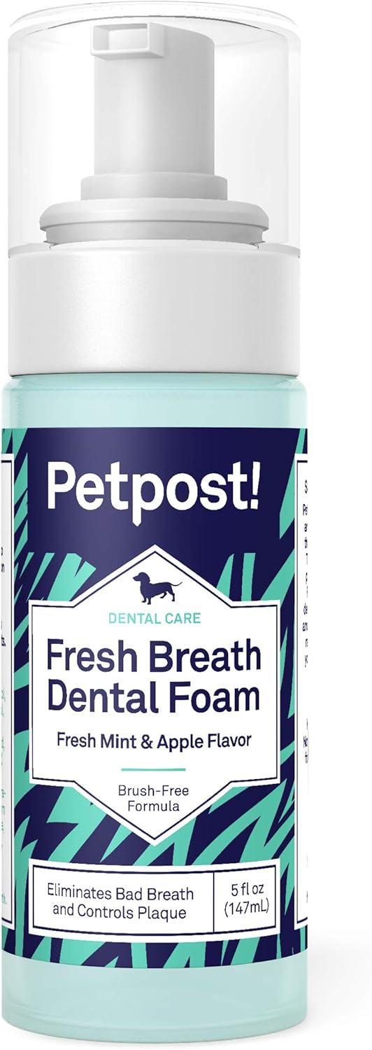 Petpost Fresh Breath Foam for Dogs, Mint & Apple Flavored Dental Solution That Eliminates Bad Breath, Natural Tooth
