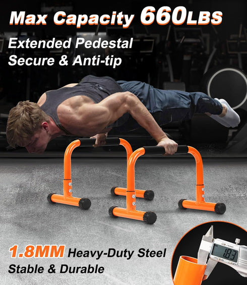 TABEKE Push Up Bar, 12" High Parallettes Bars & Dip Bar with Foam Handles, No Wobbling Calisthenics Equipment