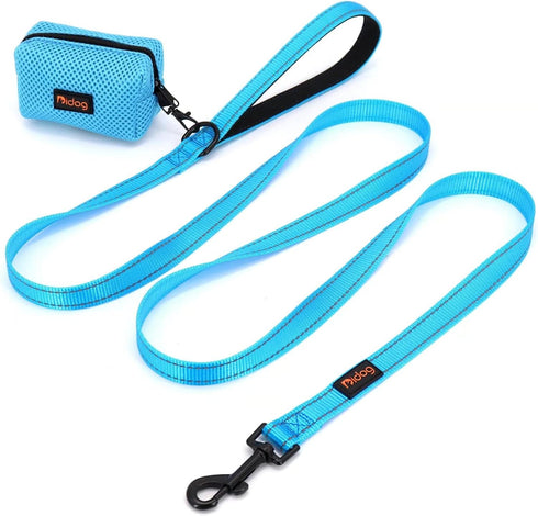 Didog 6FT Reflective Nylon Dog Leash, Durable 1” Wide Walking Pet Lead with Soft Padded Handle & Mesh Dispenser Poop Bag for Small Medium Large Dogs, Blue