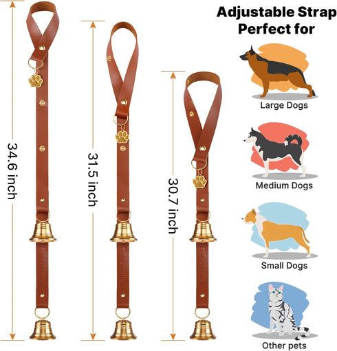 2Packs Leather Dog Door bells for Potty Training, Big Brass Puppy Dog Door Bells Extra Loud for Dogs Training