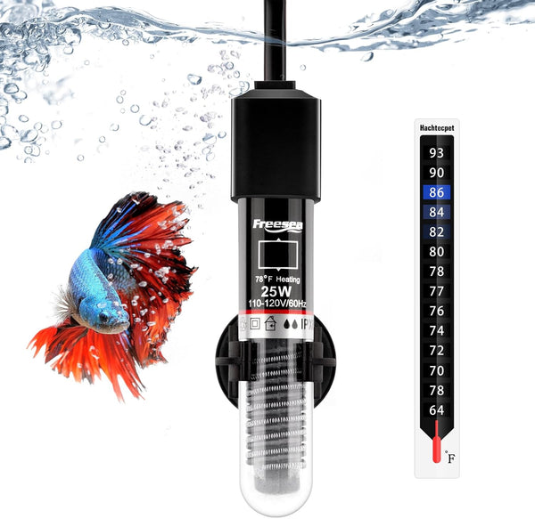 FREESEA 25W Aquarium Fish Tank Heater - Small Submersible Water Heater with Preset Temperature for Betta & Turtle
