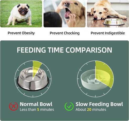 Ceramic Slow Feeder Dog Bowl - Light Green, 6inch, Slow Dog Food and Water Bowl, Prevents Bloat and Choking