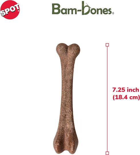 SPOT Bam-Bones Bone - Durable Long Lasting Dog Chew for Light to Moderate Chewers, 7.25in, Bacon Flavor