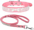 Cute Dazzling Soft Suede Leather Bling Rhinestone Pet Collar and Leash Combo Set (XS, Neck 8-10, Pink-3)