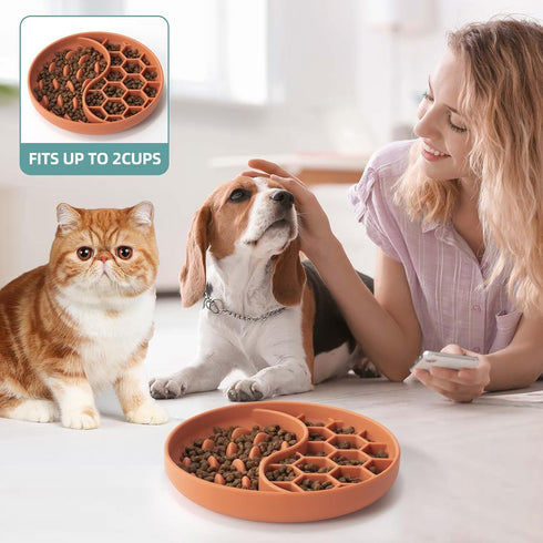 Slow Feeder Dog Bowls, Silicone Non-Slip Pet Food Bowls with Suction Cups for Small Medium Breeds (Orange)