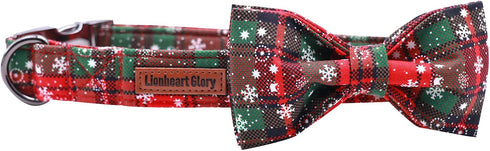 Lionheart Glory Christmas Plaid Dog Collar, Adjustable Soft Collar with Bowtie for Small Medium Large Dogs