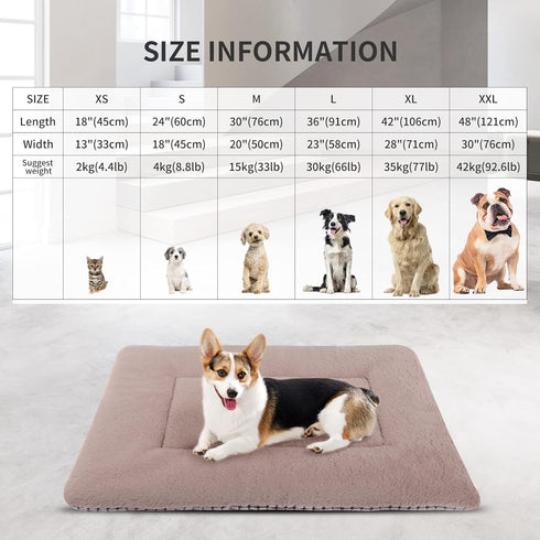 Reversible Dog Bed Mat, Plush & Corn Velvet Soft Warm Pet Cushion, Washable Sleeping Mattress for Dogs & Cats