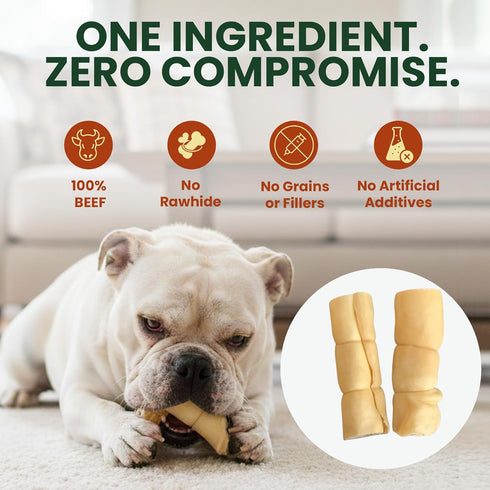 8 Pack 10 Inch Beef Cheek Rolls for Dogs Digestible Rawhide Alternative Chews, Long Lasting Dental Treats, Single