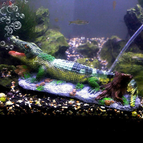 Aquarium Alligator Air Bubbler Decorations - Crocodile Ornament for Aerating Action, Oxygen Bubble Resin Crafts