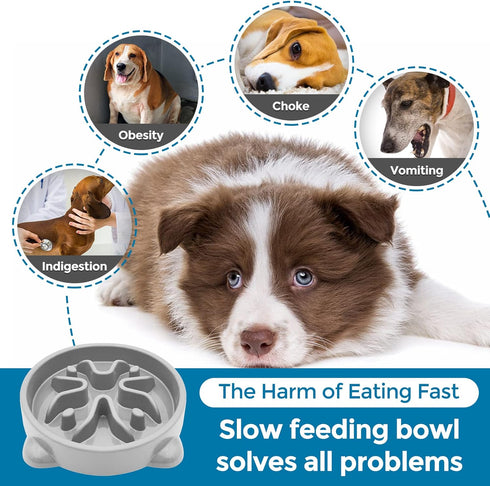 Non-Slip Slow Feeder Dog Bowls - Durable Puzzle Feeder for Small Dogs, 1 Cup, BPA Free, Grey